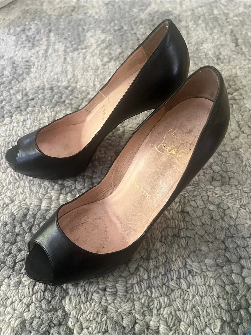 Christian Louboutin Black Leather Peep-Toe Pumps